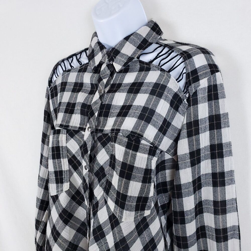 Free People Boho Western Plaid Shirt Womens XS Plaid Grunge Lace-Up Cut-Out